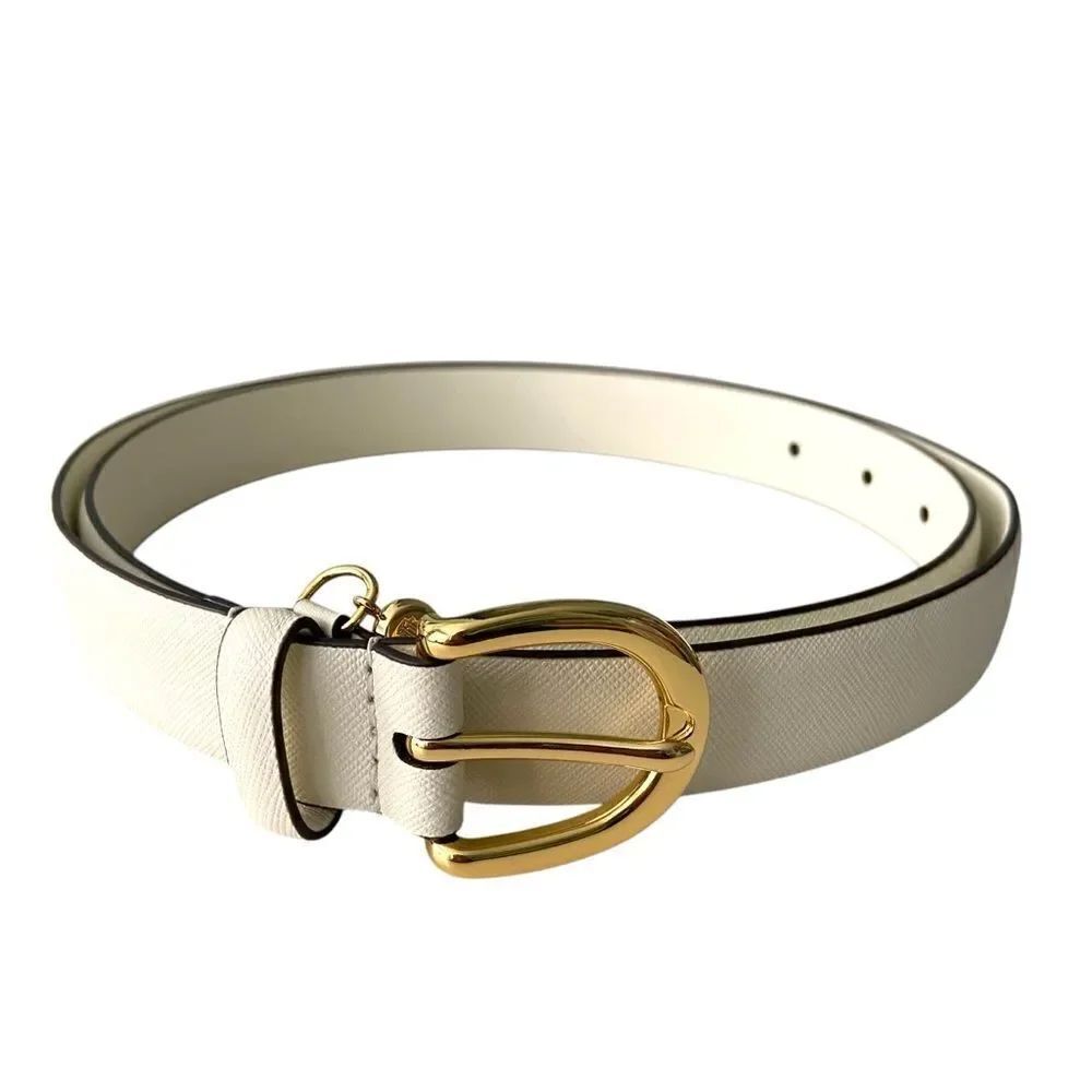Lauren Ralph Lauren Gold Charm Saffiano White Leather Belt inโSize L - 44.5 in
